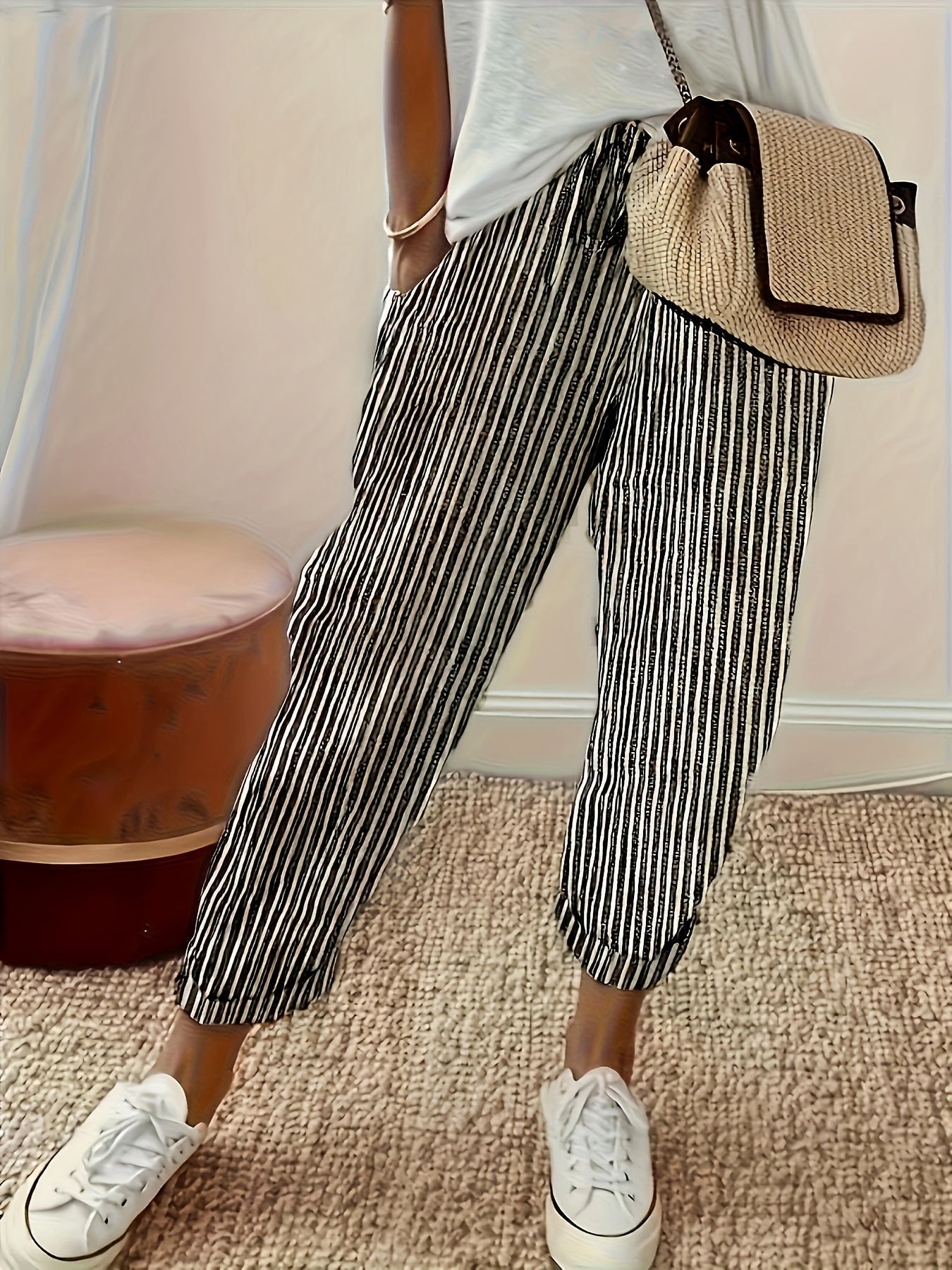 MARLENE™ | Stribet Linned Bukser