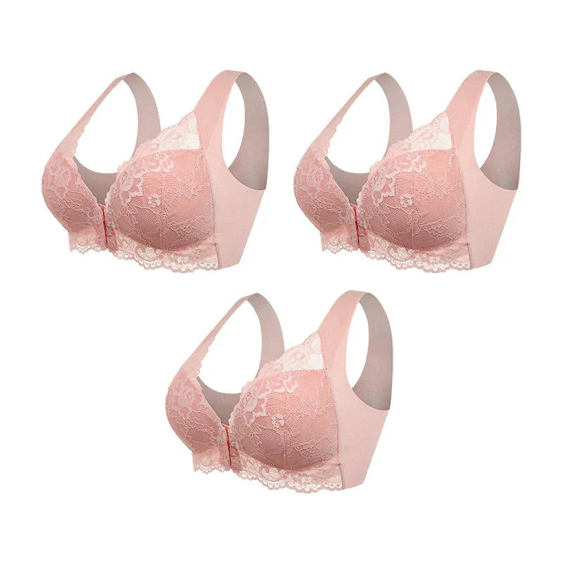 (PAKKE MED 3) Trådløs Push-Up Bh med Frontlukning