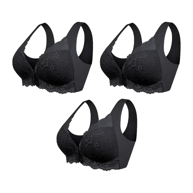 (PAKKE MED 3) Trådløs Push-Up Bh med Frontlukning