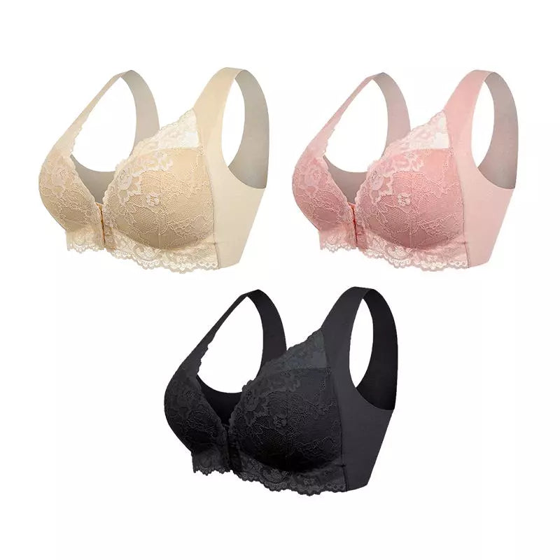 (PAKKE MED 3) Trådløs Push-Up Bh med Frontlukning