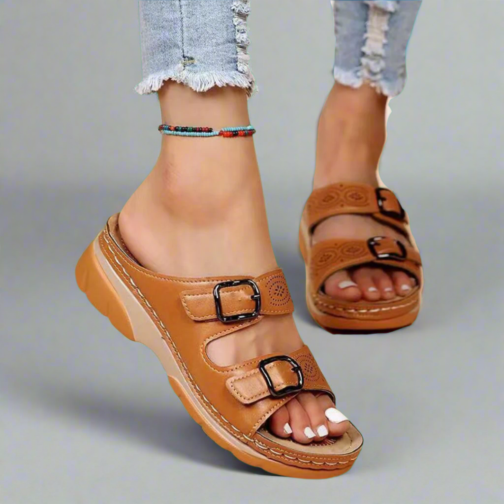 Dorothee | Wedge Sandaler med Dobbeltremme – Komfortable og Stilfulde