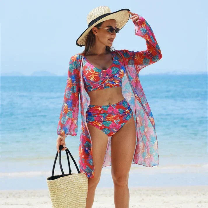 Bikini i 3 dele med tropisk print | 50% Rabat