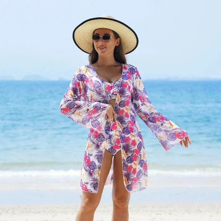 Bikini i 3 dele med tropisk print | 50% Rabat